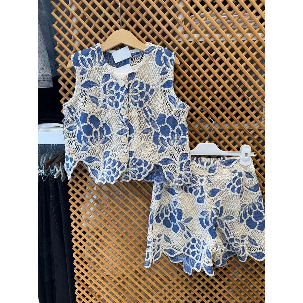 11306 ÇOCUK ASKILI BADİ YELEK ŞORT DANTELLİ 3 LÜ TAKIM