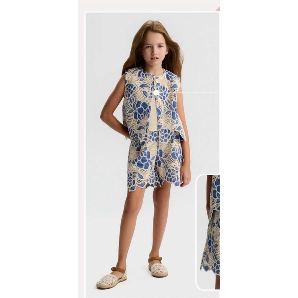 11306 ÇOCUK ASKILI BADİ YELEK ŞORT DANTELLİ 3 LÜ TAKIM