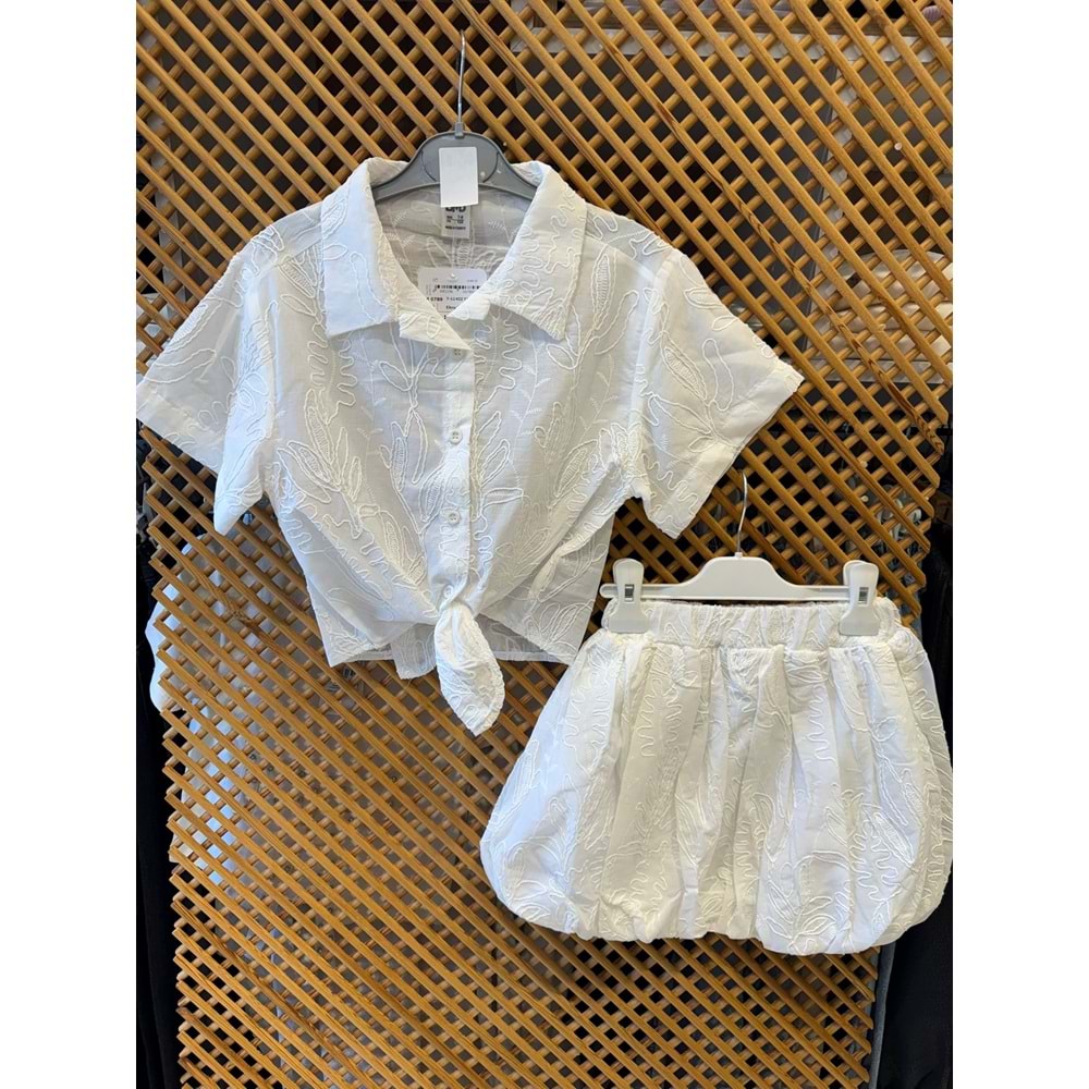 0789 ÇOCUK BAĞLAMALI GÖMLEK BALON ETEK TAKIM