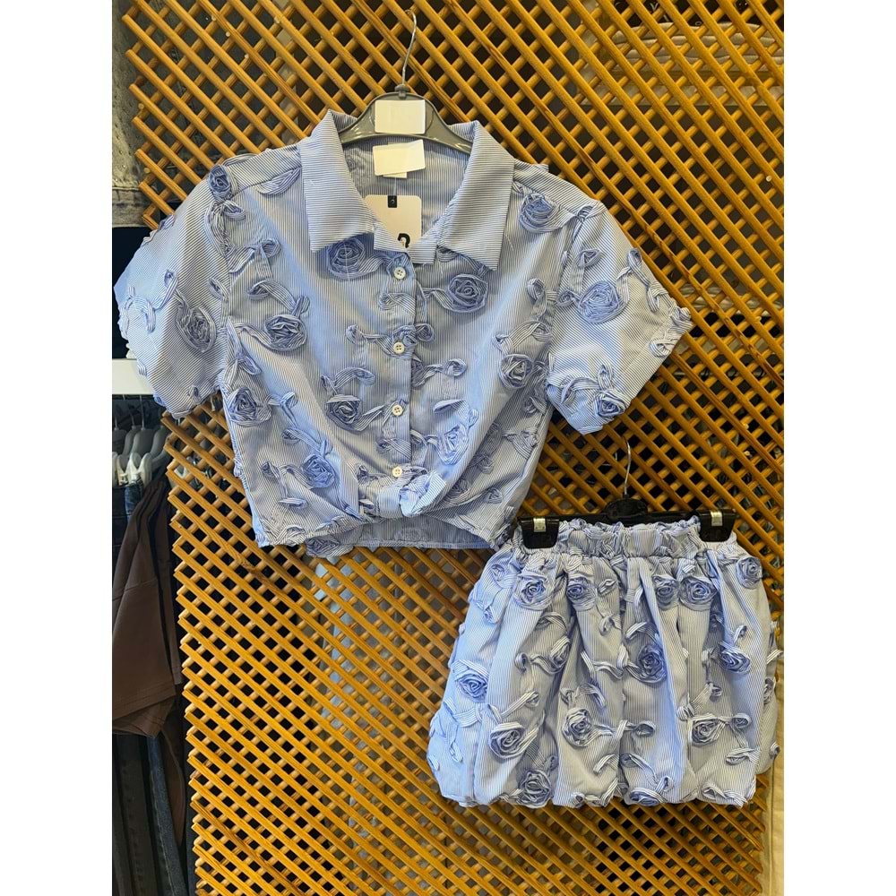 0789 ÇOCUK BAĞLAMALI GÖMLEK BALON ETEK TAKIM