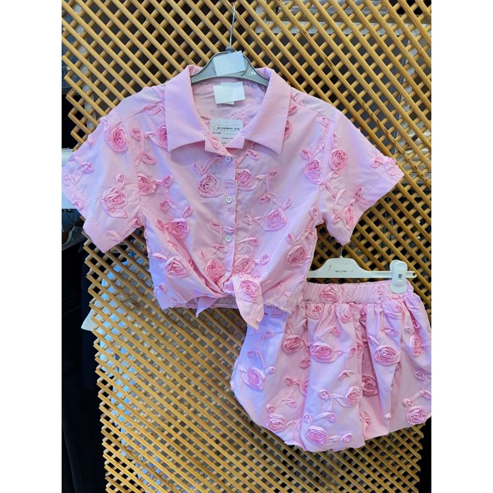 0789 ÇOCUK BAĞLAMALI GÖMLEK BALON ETEK TAKIM