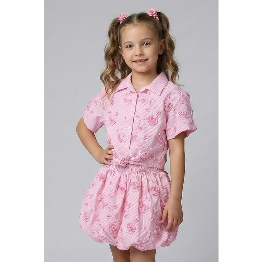 0789 ÇOCUK BAĞLAMALI GÖMLEK BALON ETEK TAKIM