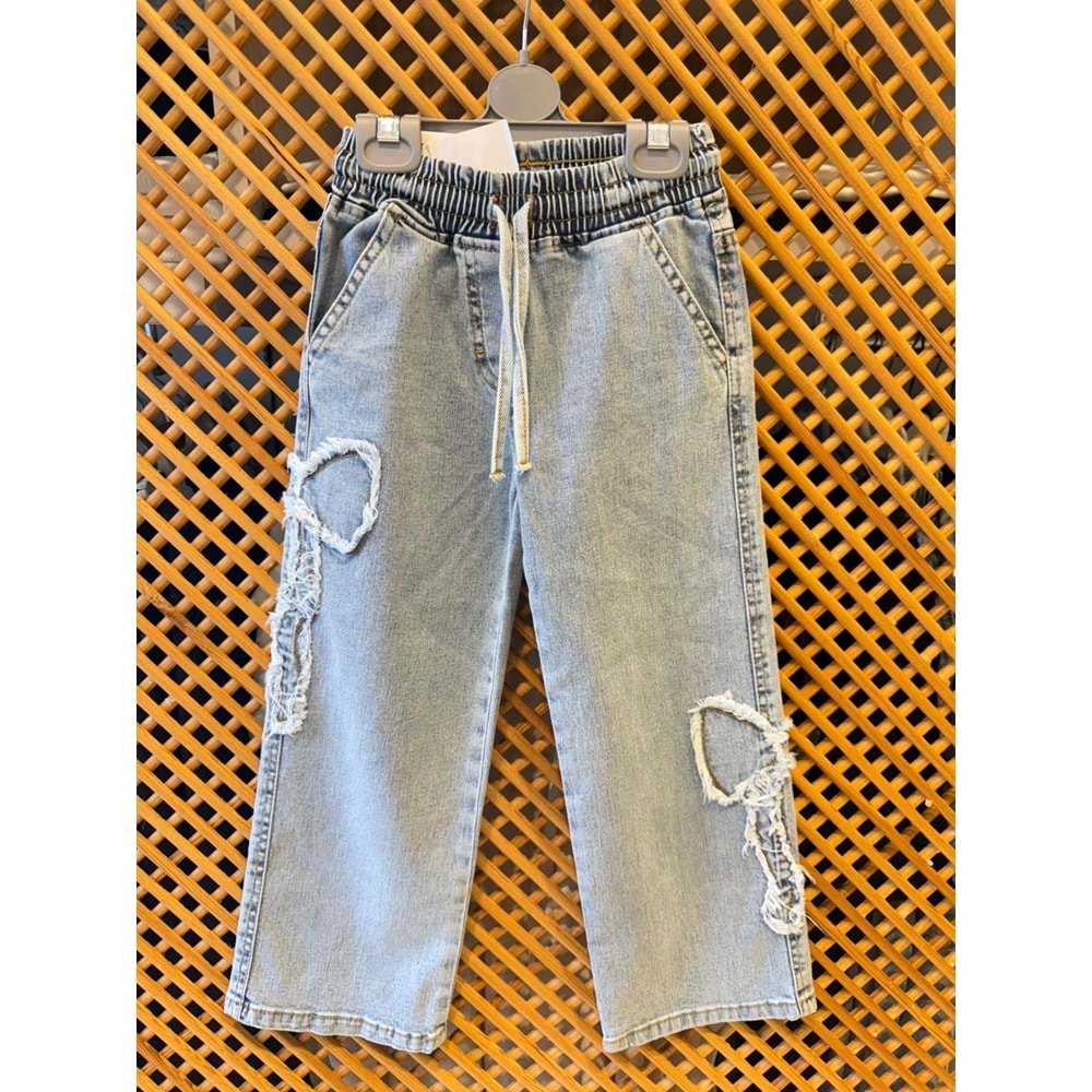 9827 ÇOCUK BELİ LASTİKLİ FİYONK APLİKELİ PANTOLON