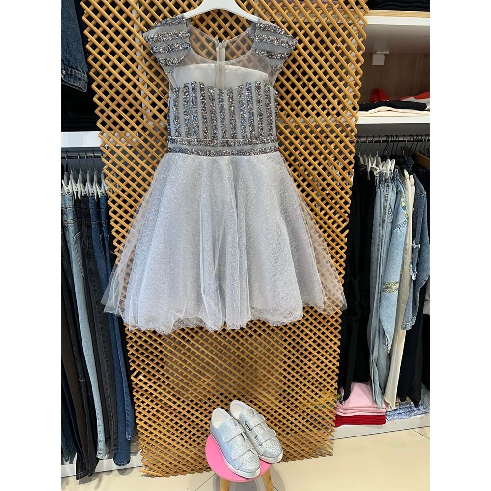 4662 ÇOCUK PAYETLİ KLOŞ ETEKLİ ABİYE ELBİSE