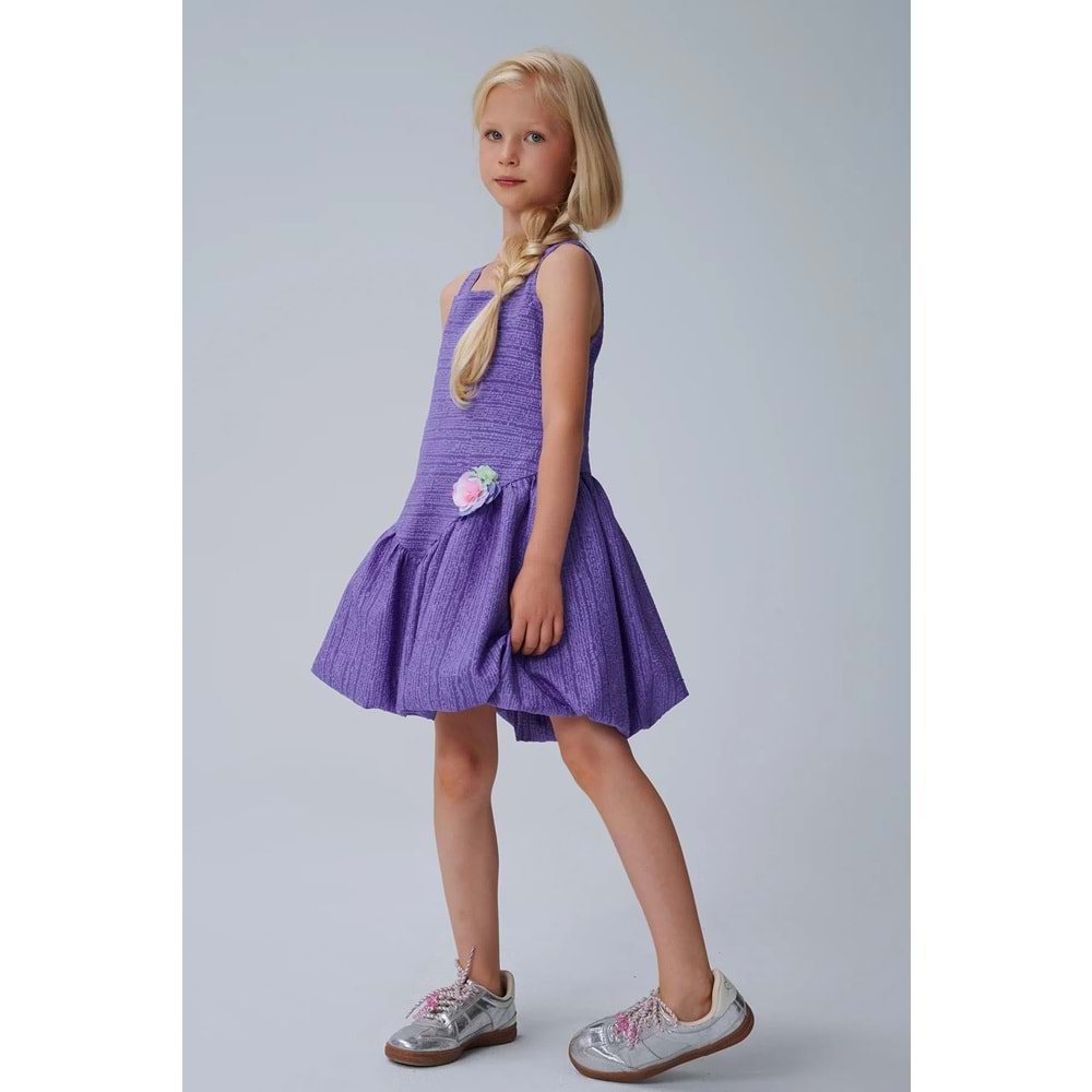 DSL0549 ÇOCUK BROKAR KUMAŞ BALON ETEKLİ ELBİSE