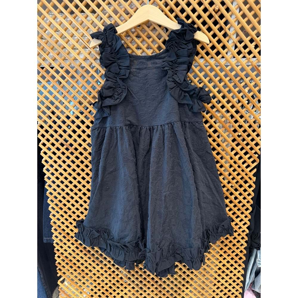 DSL0561 ÇOCUK BROKAR KUMAŞ FIRFIR DETAYLI ELBİSE