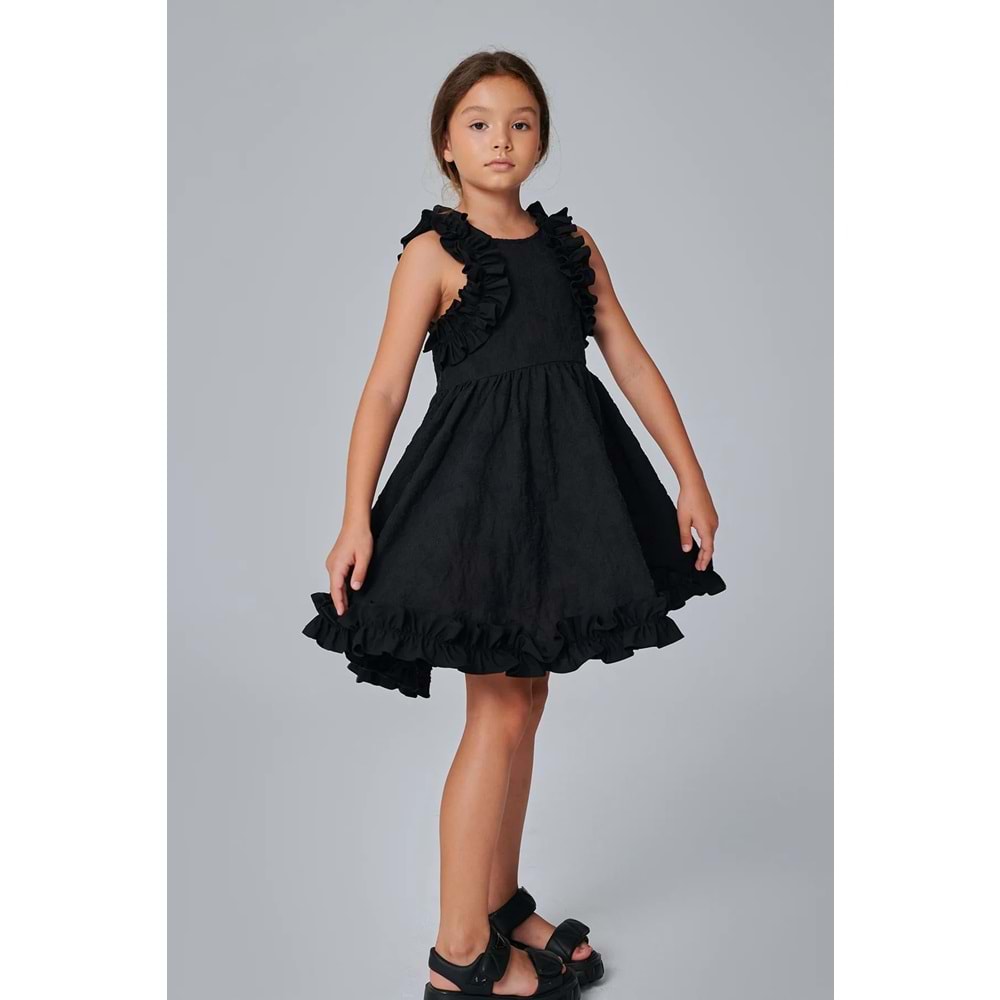 DSL0561 ÇOCUK BROKAR KUMAŞ FIRFIR DETAYLI ELBİSE