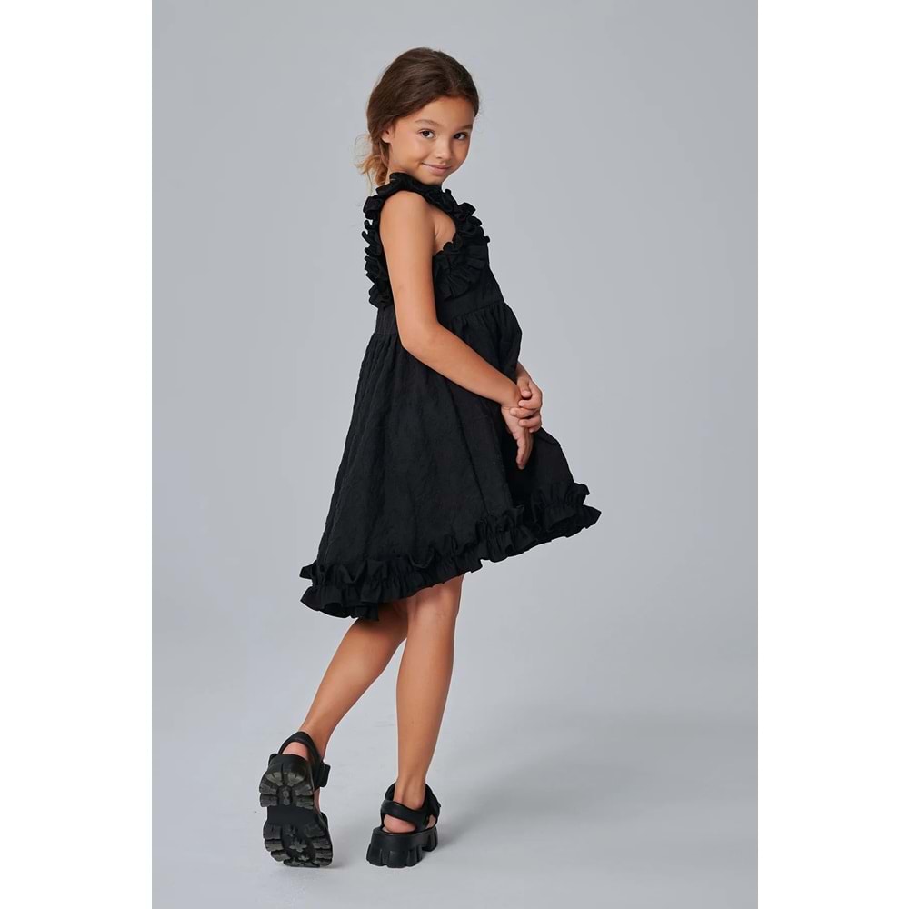 DSL0561 ÇOCUK BROKAR KUMAŞ FIRFIR DETAYLI ELBİSE