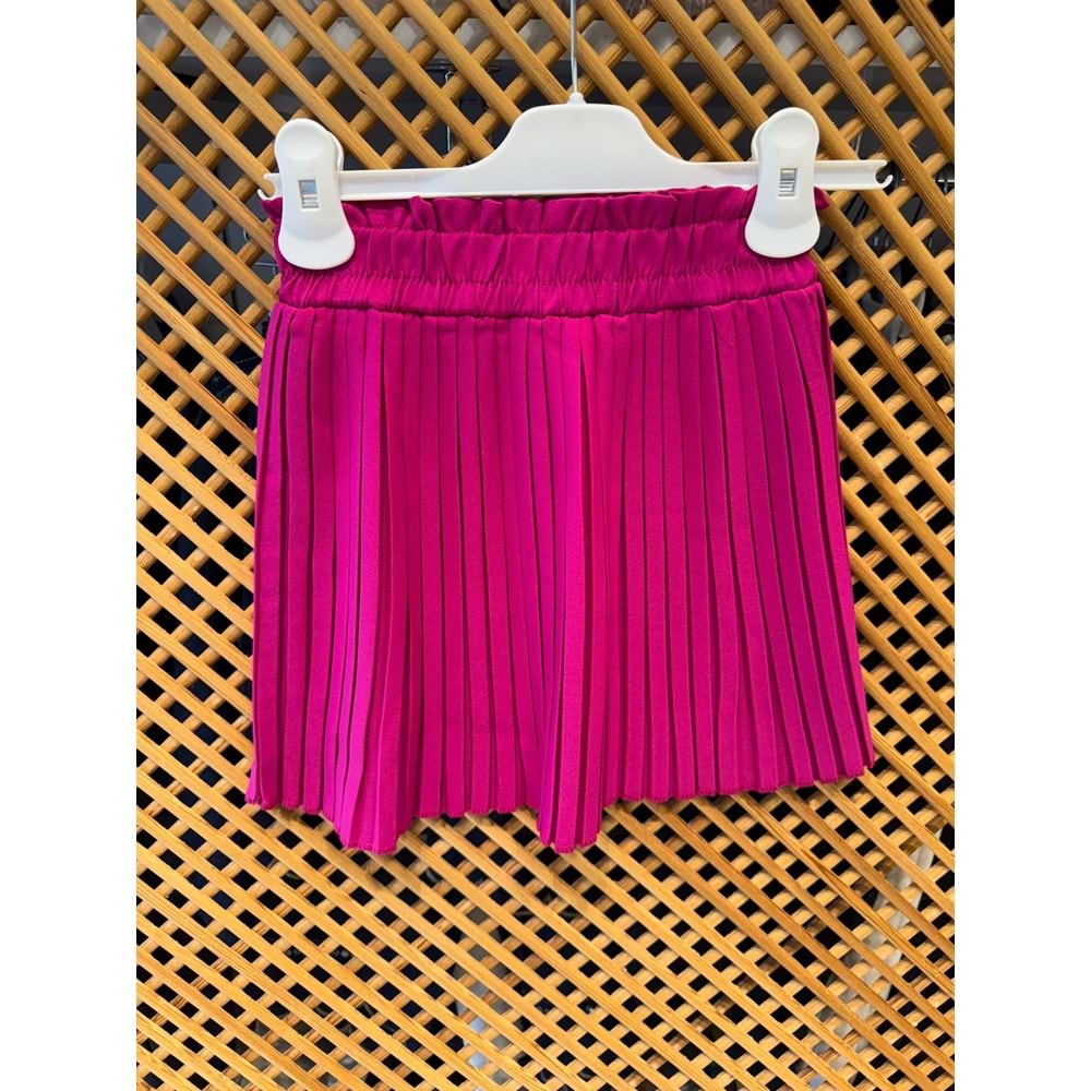 4621 ÇOCUK PAMUK KUMAŞ BELİ LASTİKLİ PİLİSELİ ETEK (FUŞYA PEMBE)