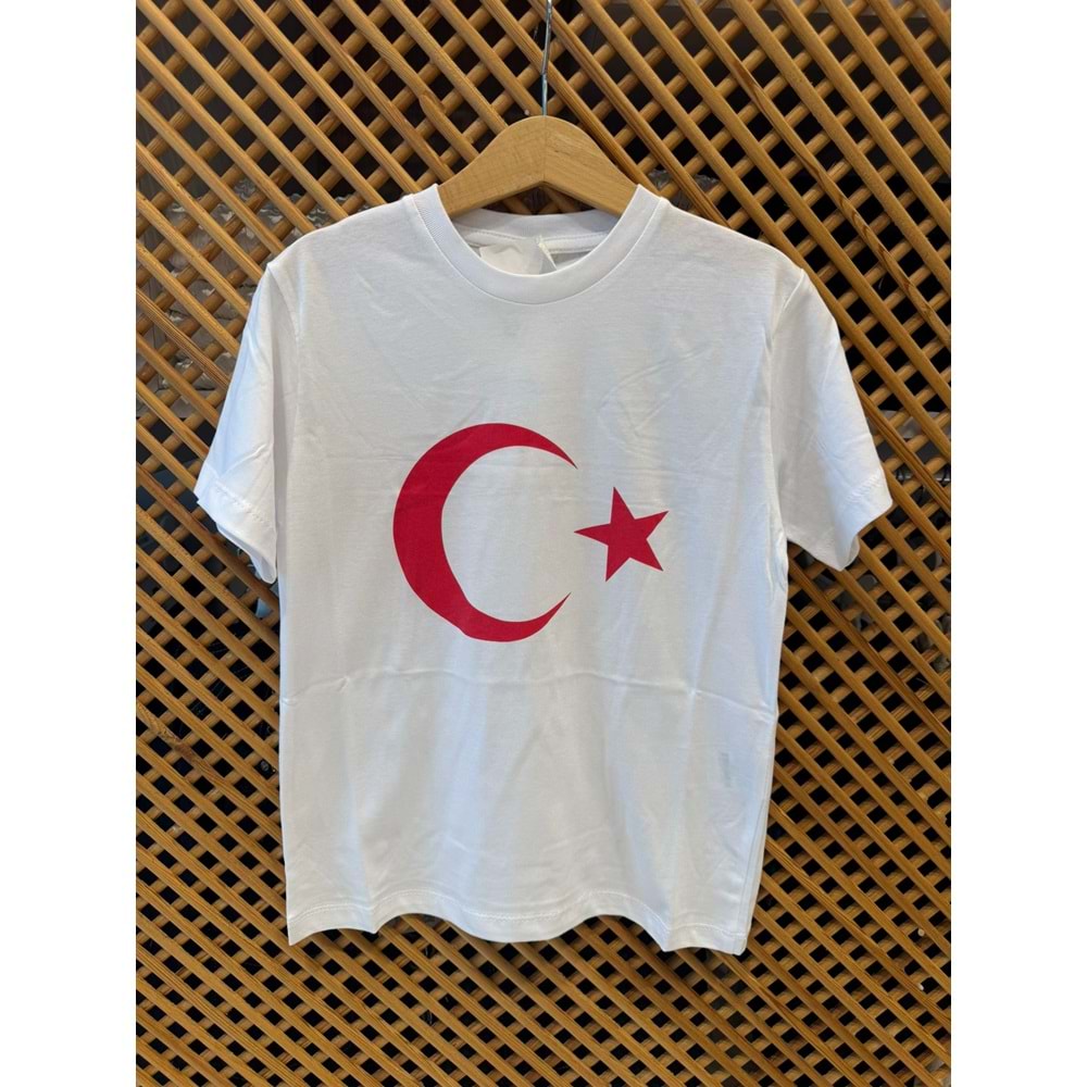 5951 ÇOCUK PAMUKLU PENYE AY YILDIZ BASKILI KISA KOLLU TİŞÖRT