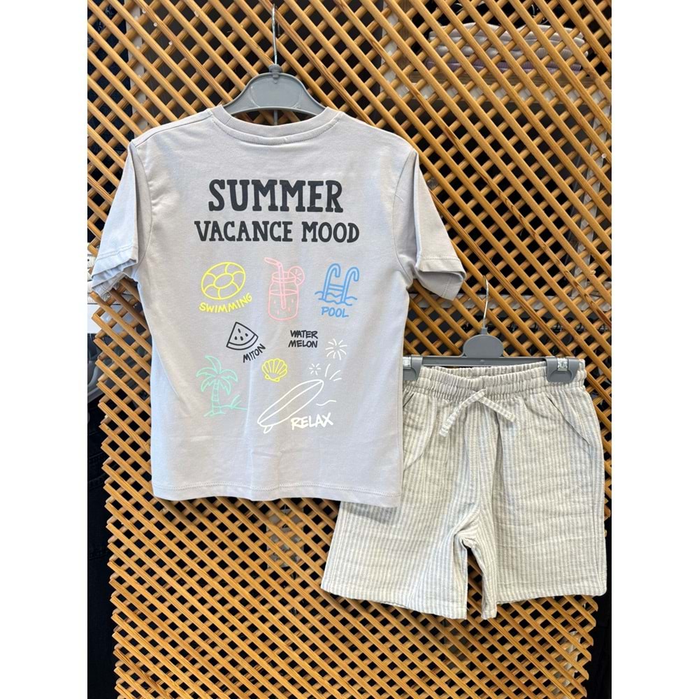 7772 ÇOCUK PAMUKLU KUMAŞ BASKILI TİŞÖRT KETEN ŞORTLU TAKIM