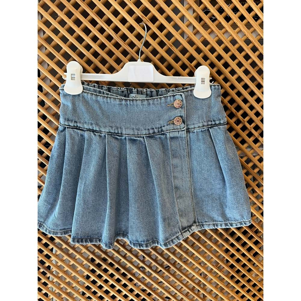 58714 ÇOCUK KAPAKLI DÜĞME DETAY KOT ŞORT ETEK