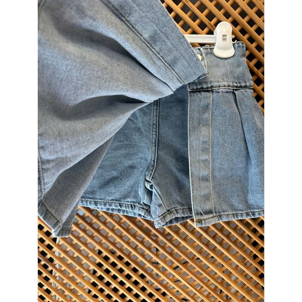 58714 ÇOCUK KAPAKLI DÜĞME DETAY KOT ŞORT ETEK