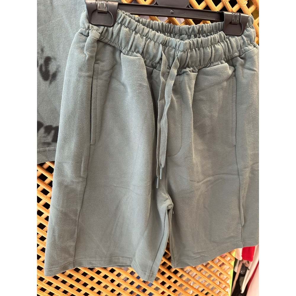 21300 ÇOCUK PAMUKLU PENYE ASKILI ÜST BASKI DETAY ŞORTLU TAKIM