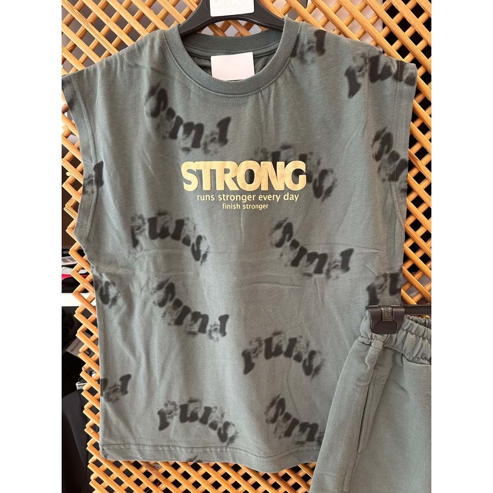 21300 ÇOCUK PAMUKLU PENYE ASKILI ÜST BASKI DETAY ŞORTLU TAKIM