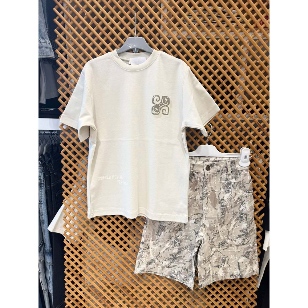 41504-61502 ÇOCUK SIRTI BASKILI GABARDİN ŞORT TAKIM