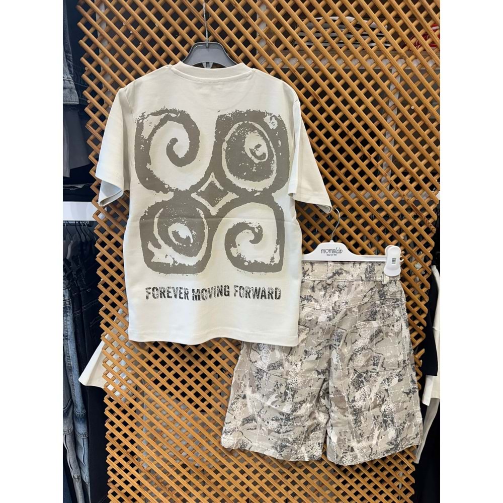 41504-61502 ÇOCUK SIRTI BASKILI GABARDİN ŞORT TAKIM