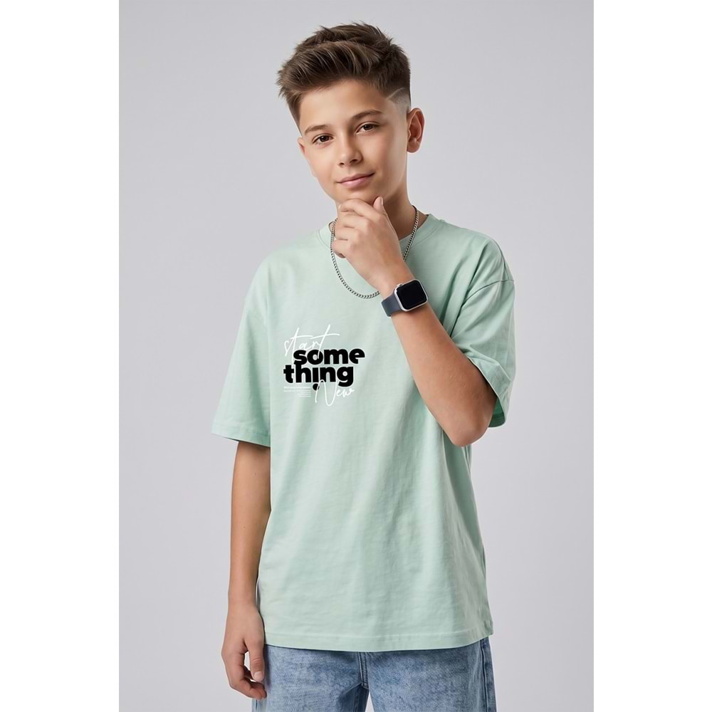 7779 ÇOCUK SIRT BASKILI MİNT RENGİ TİŞÖRT