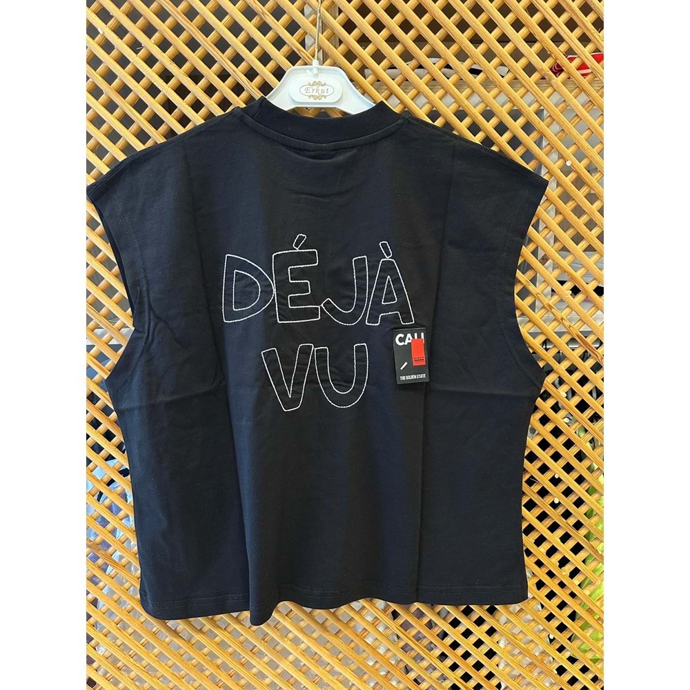226205 ÇOCUK SIRTI VE ÖNÜ NAKIŞ DETAY KOLSUZ OVERSİZE TİŞÖRT - PD KIDS - ÇOCUK
