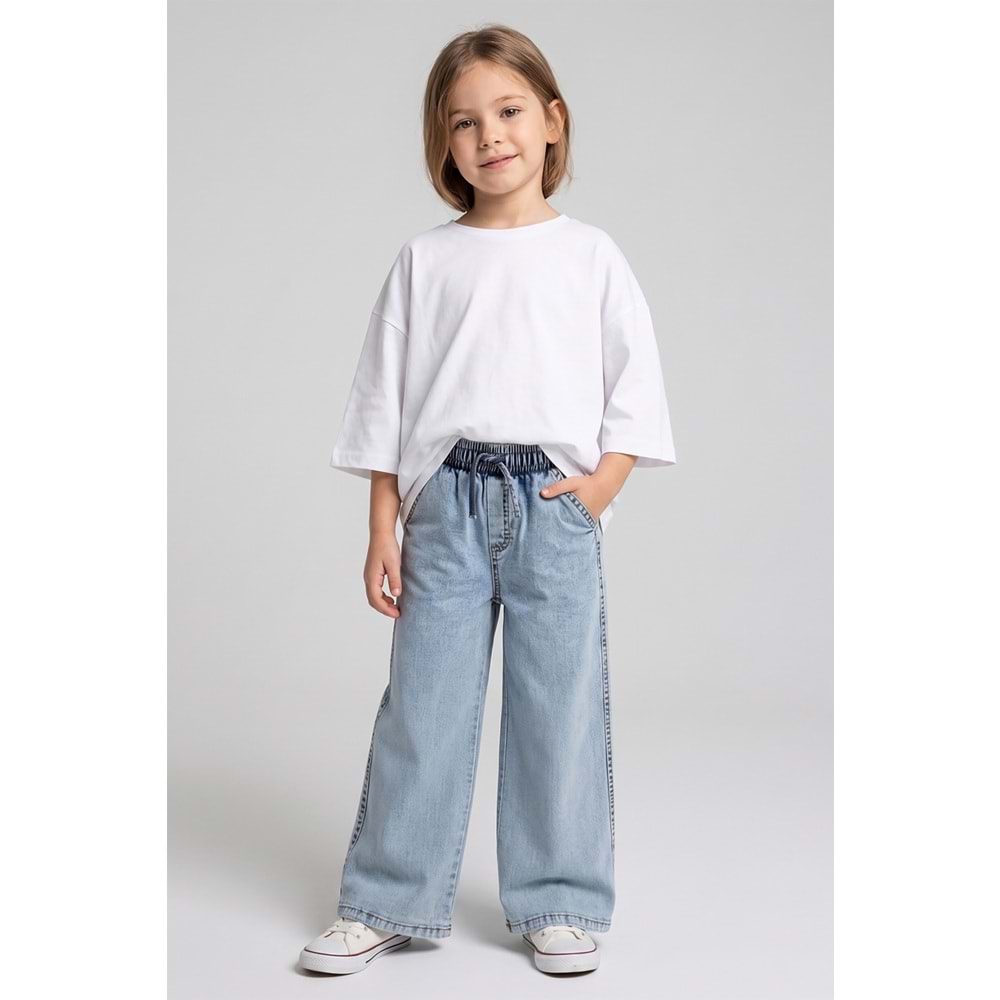 0060 ÇOCUK PAMUKLU BELİ LASTİKLİ BOL PAÇA KOT PANTOLON