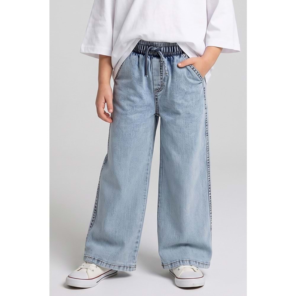 0060 ÇOCUK PAMUKLU BELİ LASTİKLİ BOL PAÇA KOT PANTOLON