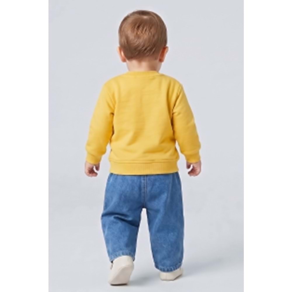 4195 PAMUKLU PENYE ÖNÜ BASKI DETAY YUMUŞAK KUMAŞ DENİM BEBE TAKIM
