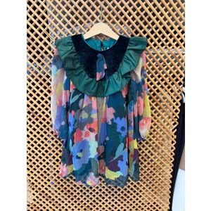 DSL0218 KADİFE DETAYLI ŞİFON ELBİSE 4/12