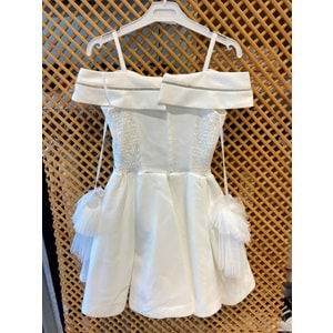 838 ÇOCUK TAŞLI OMUZ DETAYLI ELBİSE