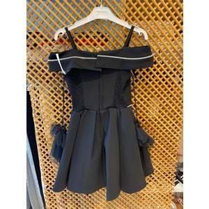 838 ÇOCUK TAŞLI OMUZ DETAYLI ELBİSE