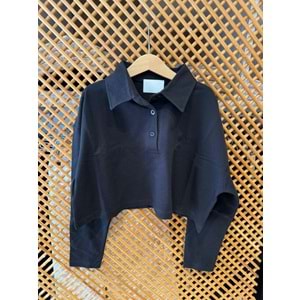 225271 ÇOCUK ÖNDEN DÜĞMELİ YAKALI OVERSİZE CROP SWEAT - PD KIDS