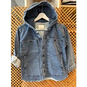 24143 ÇOCUK KAPŞONLU ESNEK YUMUŞAK KOT CEKET GÖMLEK