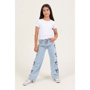 508 ÇOCUK YANLARI FİYONK NAKIŞLI KOT PANTOLON - ÇOCUK - MAVİ - 11/12
