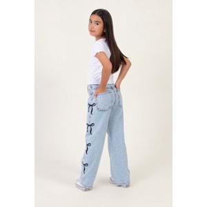 508 ÇOCUK YANLARI FİYONK NAKIŞLI KOT PANTOLON - ÇOCUK - MAVİ - 11/12