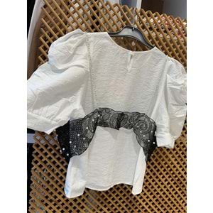 7991 ÇOCUK BALON KOL DANTEL BÜSTİYERLİ KREP BLUZ