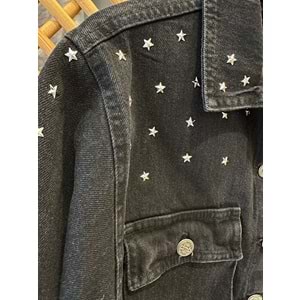 9941 ÇOCUK YILDIZ TROK BASKILI ETEĞİ PÜSKÜLLÜ KOT CEKET