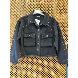 9941 ÇOCUK YILDIZ TROK BASKILI ETEĞİ PÜSKÜLLÜ KOT CEKET