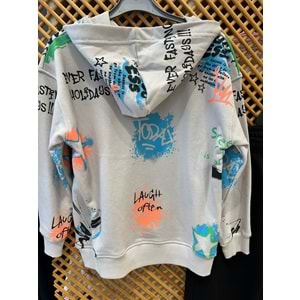 4054 ÇOCUK KAPŞONLU BASKILI SWEAT VE DÜZ ALT TAKIM