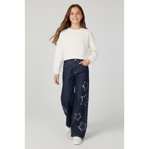 9780 ÇOCUK YILDIZLI YÜKSEK BEL BOL PAÇA KOT PANTOLON