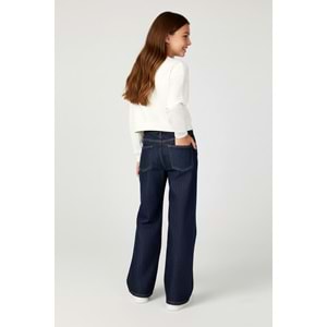 9780 ÇOCUK YILDIZLI YÜKSEK BEL BOL PAÇA KOT PANTOLON