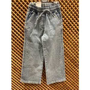 9895 ÇOCUK TAŞ DETAYLI BELİ LASTİKLİ KOT PANTOLON