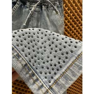 9895 ÇOCUK TAŞ DETAYLI BELİ LASTİKLİ KOT PANTOLON