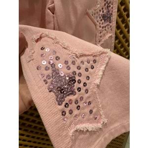 0674 ÇOCUK PAYETLİ YILDIZ APLİKELİ KOT PANTOLON