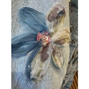 0672 ÇOCUK TÜL ÇİÇEKLİ KOT CEKET ŞORT ETEK TAKIM