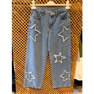 J11701 ÇOCUK YILDIZ APLİKELİ BOL PAÇA PANTOLON