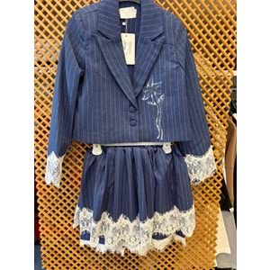 5001-5003 ÇOCUK DANTEL DETAY BELİ LASTİKLİ ŞORT ETEK CEKET TAKIM