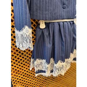 5001-5003 ÇOCUK DANTEL DETAY BELİ LASTİKLİ ŞORT ETEK CEKET TAKIM