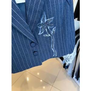 5001-5003 ÇOCUK DANTEL DETAY BELİ LASTİKLİ ŞORT ETEK CEKET TAKIM