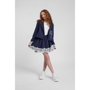 5001-5003 ÇOCUK DANTEL DETAY BELİ LASTİKLİ ŞORT ETEK CEKET TAKIM