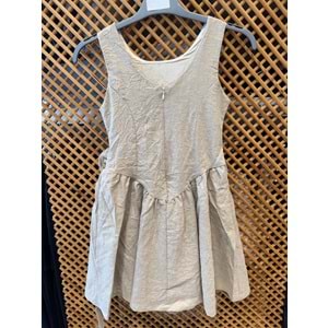 70885 ÇOCUK SİMLİ KUMAŞ BELİ GÜL VE TAŞ DETAYLI ASKILI ELBİSE