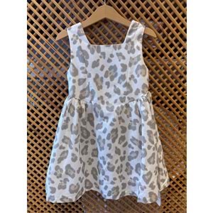 75401 ÇOCUK LEOPAR DESENLİ BEL YANLARI BÜZGÜ DETAY ELBİSE